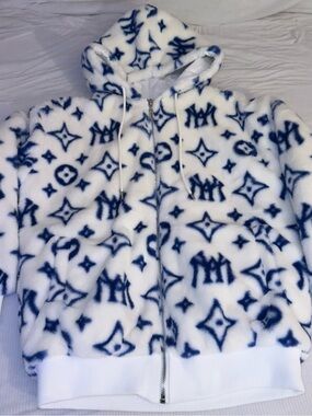 Watson Mink Plush Zip-Up Hoodie in White and Navy logo